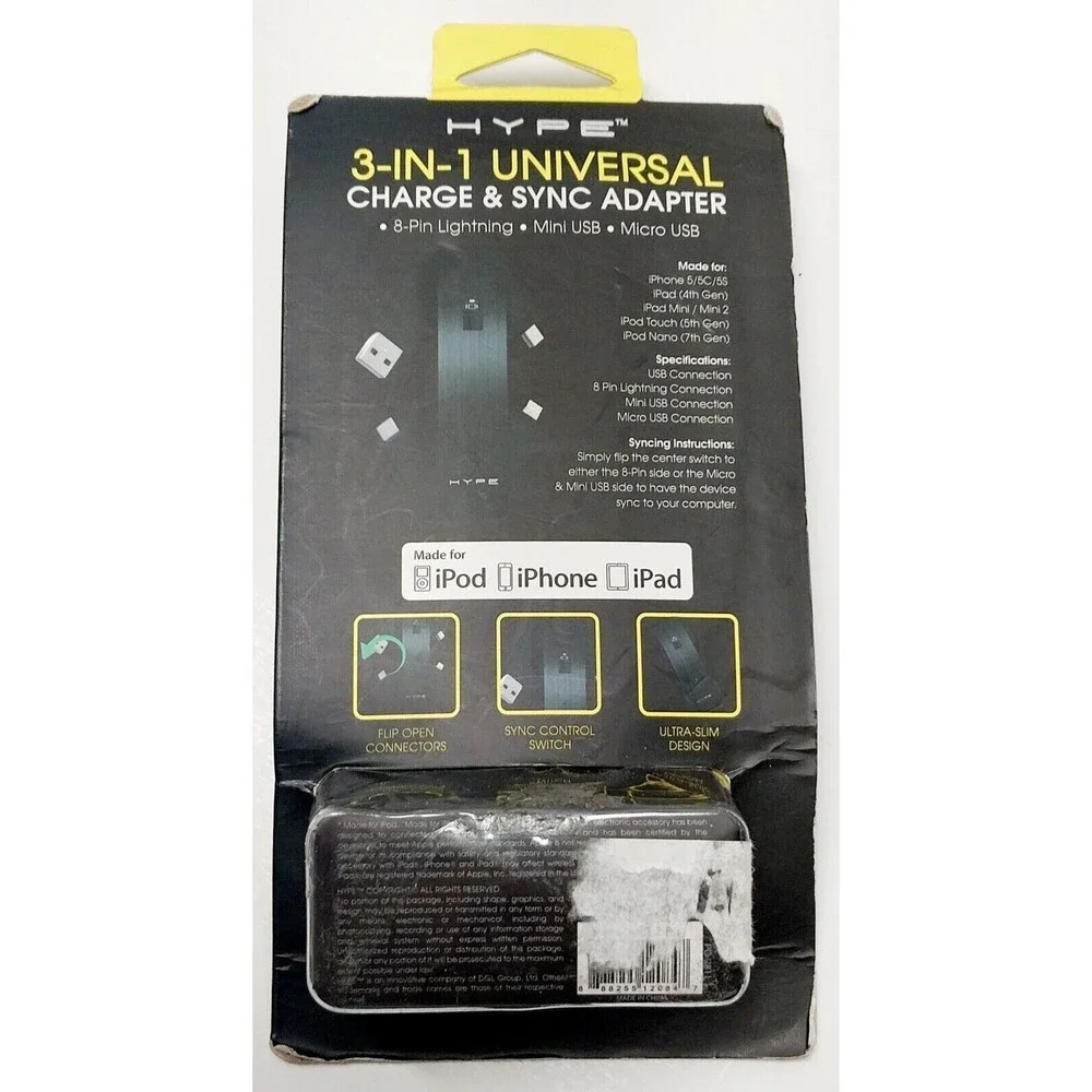 Sealed 2012 Universal 8 Pin Mini Micro USB Charge Sync Adapter 3 in 1 Rare NEW